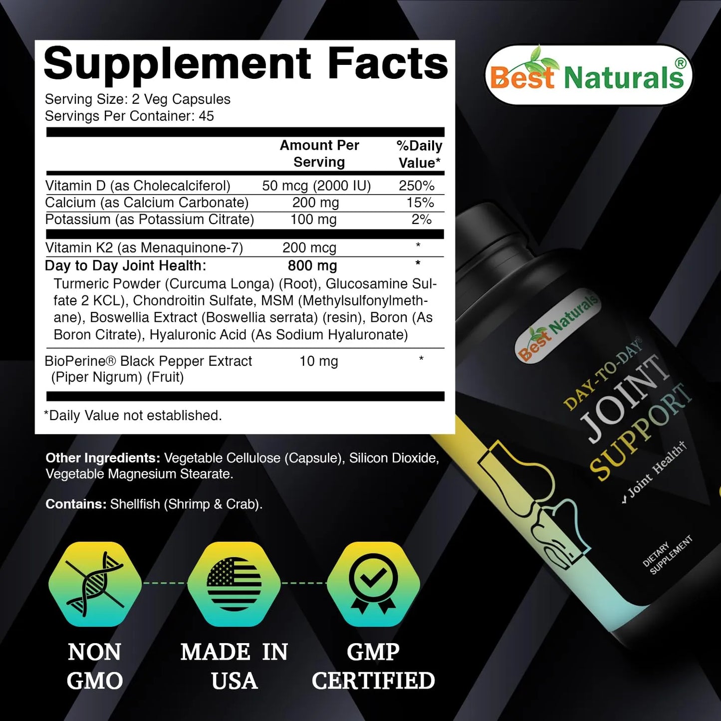 Soporte Articular Diario 90 Capsulas Con Vitamina D K2 Glucosamina Condroitina MSM