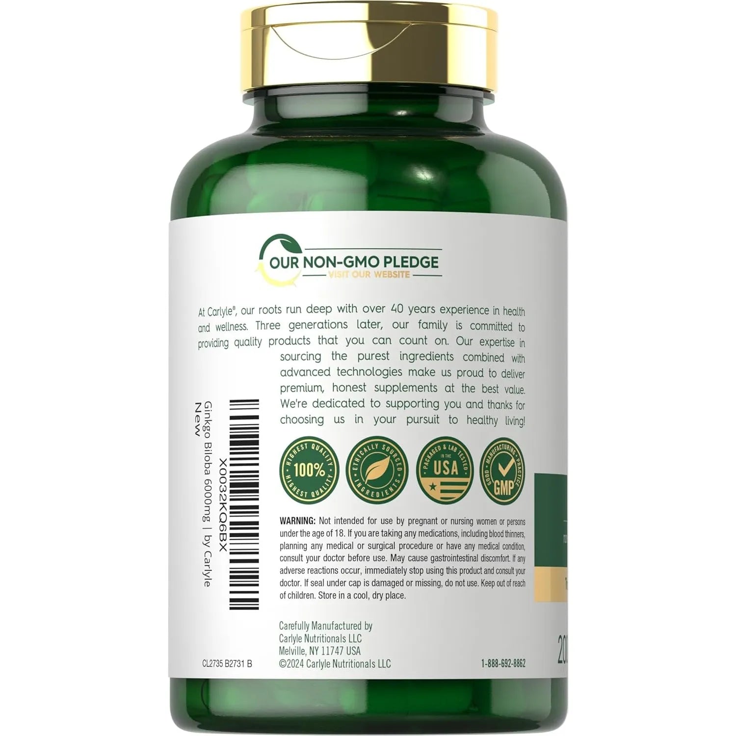 Cápsulas De Ginkgo Biloba Con Bacopa Carlyle 200 Unidades - Imagen 6