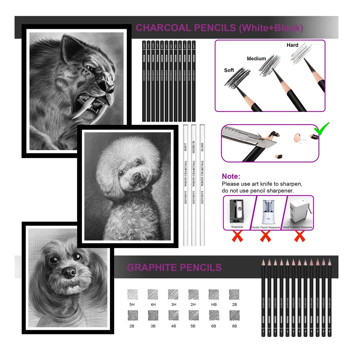 Kit Completo 136 Piezas Dibujo Profesional Grafito Carbon Acuarela Colores Metalicos