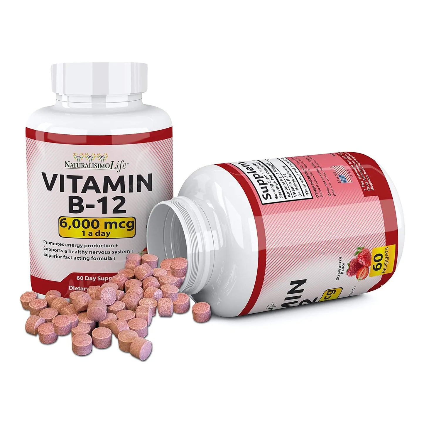 Vitamina B12 6000 Mcg Acción Rápida Sabor Fresa Energía Y Vitalidad