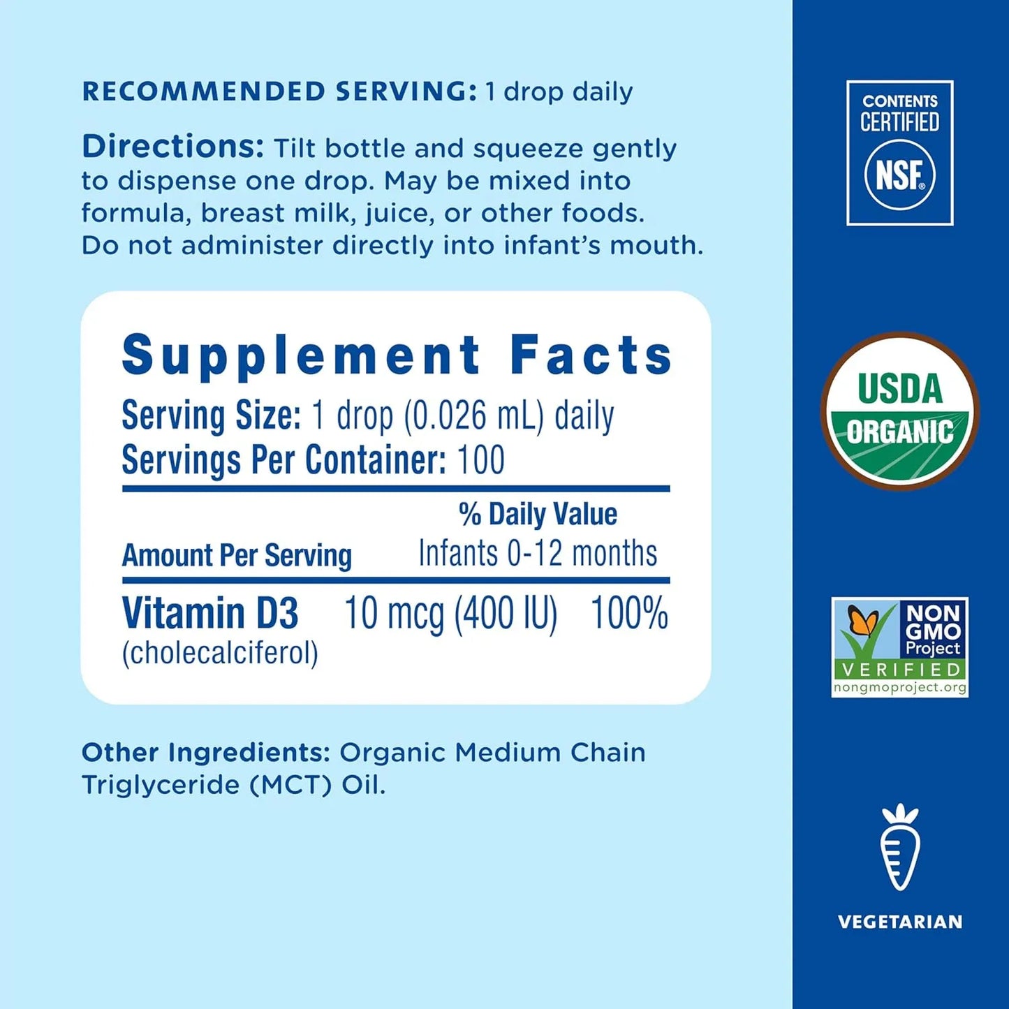 Vitaminas D Orgánicas Para Bebés 3.25 Ml Promueve Crecimiento Saludable