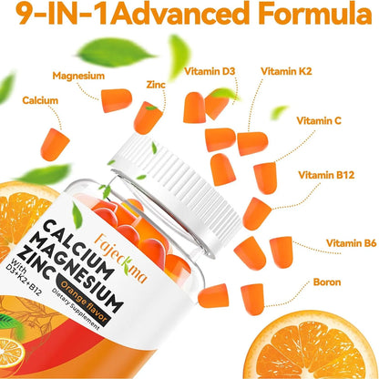 Gomitas Calcio Magnesio Zinc 1000 Mg Citrato D3 B12 Alta Absorcion Sabor Naranja Vegano