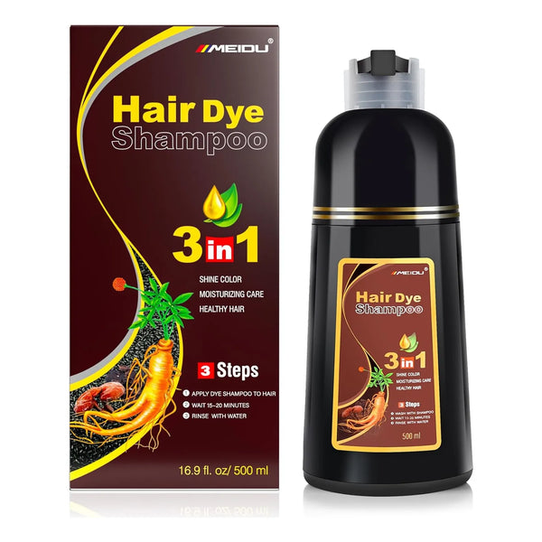 Champú Tinte Cabello Castaño Oscuro 3 En 1 Cobertura Total Canas 16.9 Fl Oz