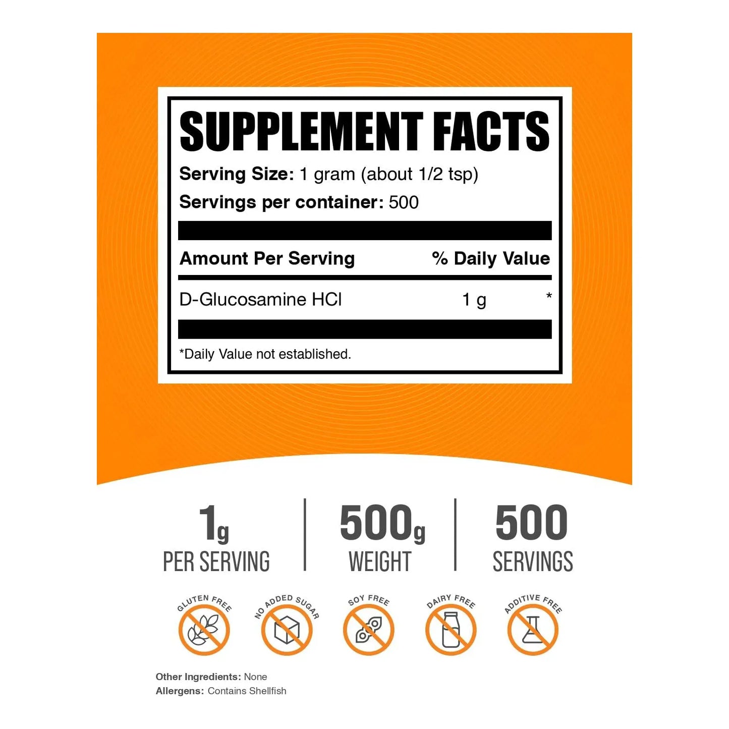 Glucosamina Hcl En Polvo 1000 Mg 500 G Para Salud Articular