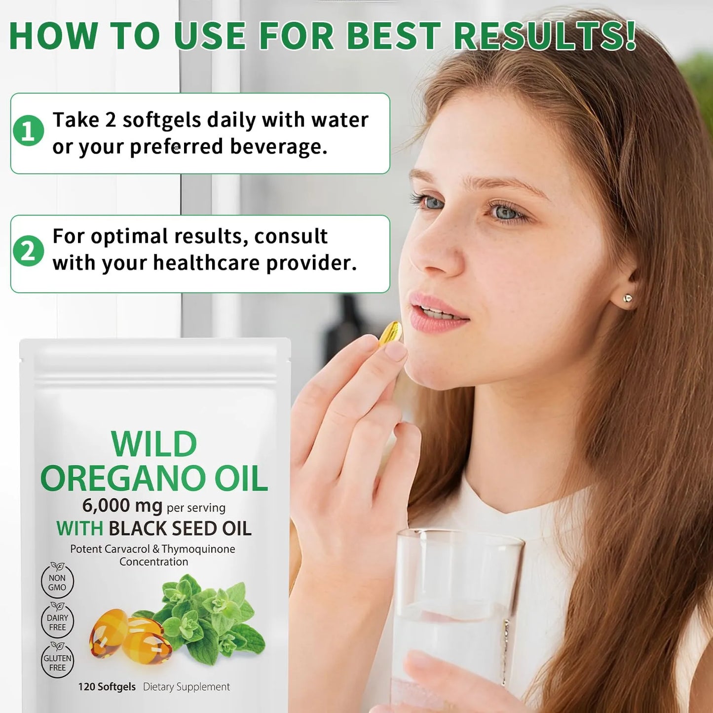Capsulas De Aceite De Oregano 240 Unidades 6000 Mg Con Aceite De Semilla Negra Vegano
