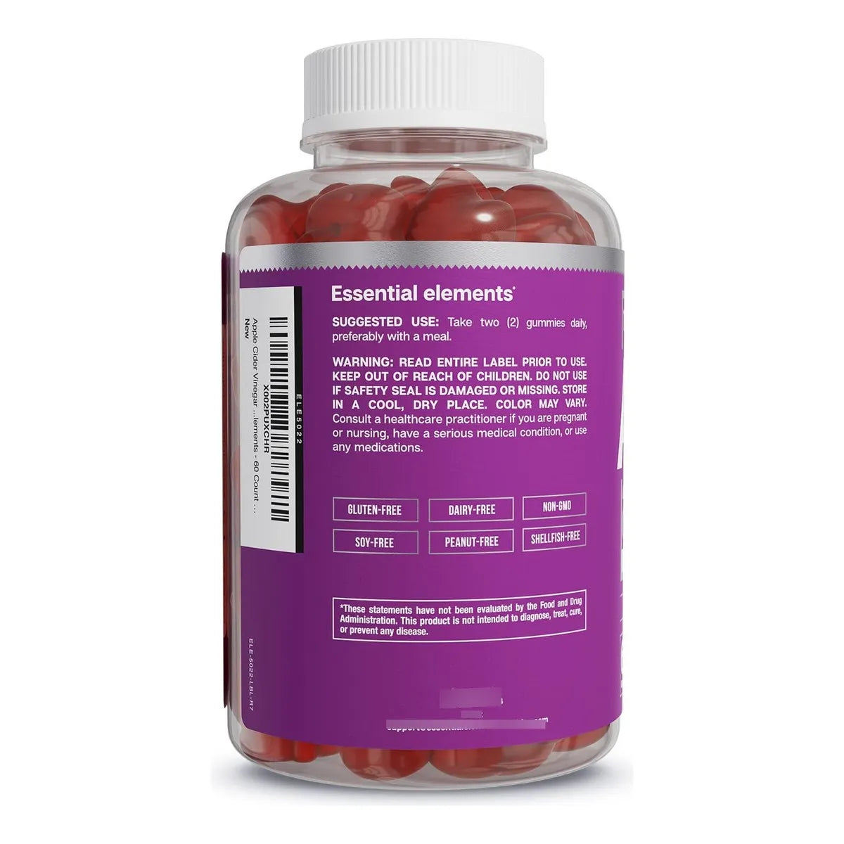Gomitas De Vinagre De Sidra De Manzana Sabor Natural 60 Unidades Con Vitaminas B
