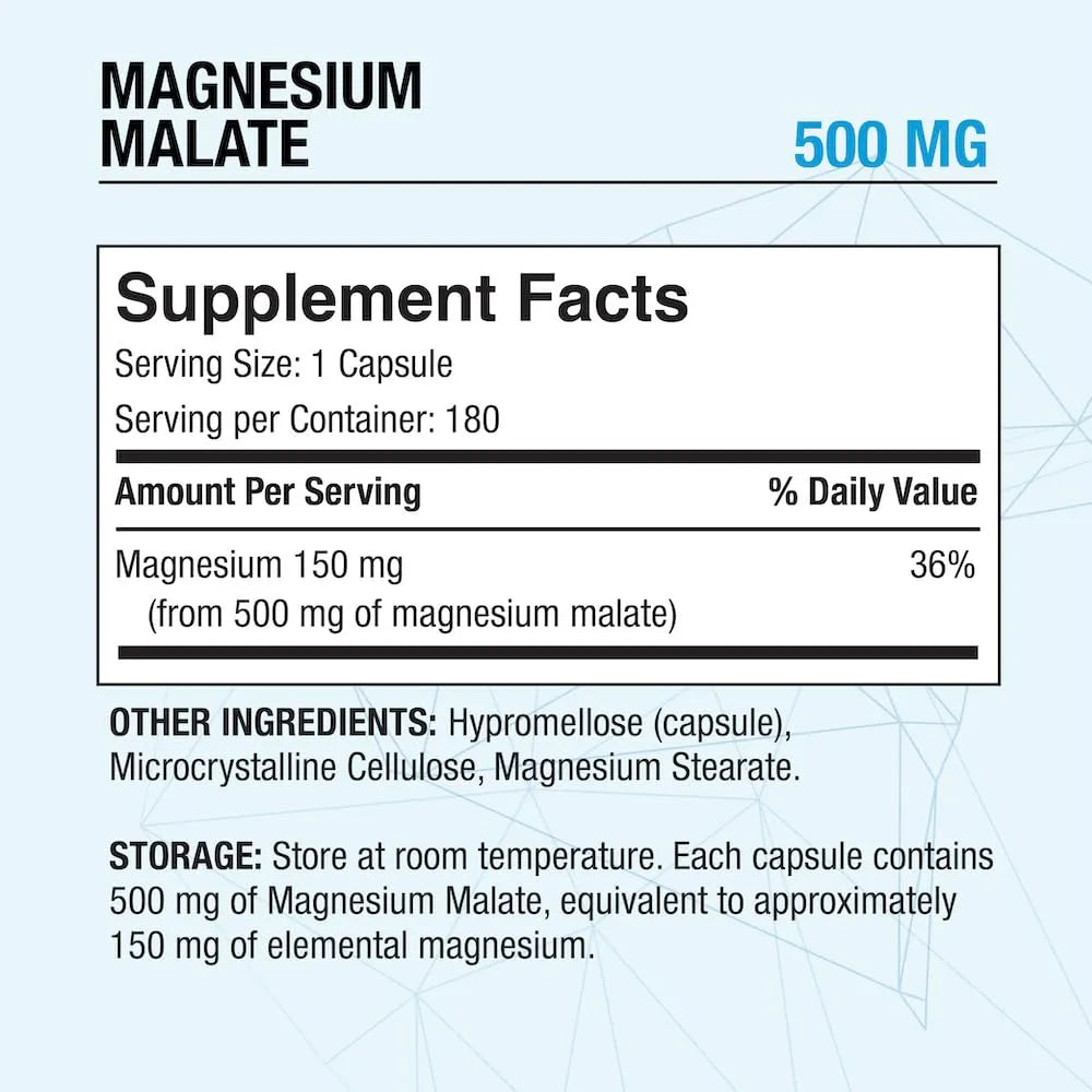 Malato De Magnesio 500 Mg 360 Capsulas Vegetales Absorcion Superior Puregen Labs