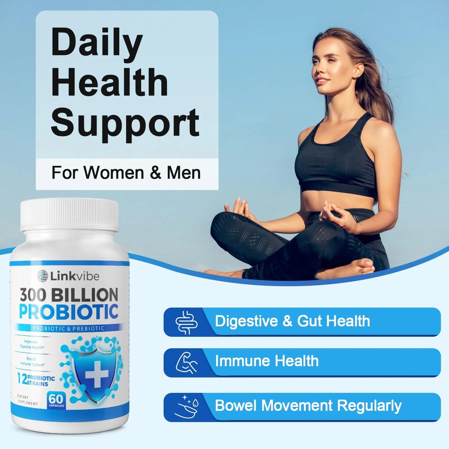 Probiótico 300 Mil Millones UFC 12 Cepas Con Prebióticos Orgánicos Para Salud Digestiva E Intestinal