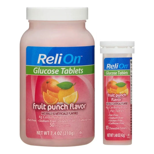 Tabletas De Glucosa Relion 50 Unidades Sabor Fruta Portátil