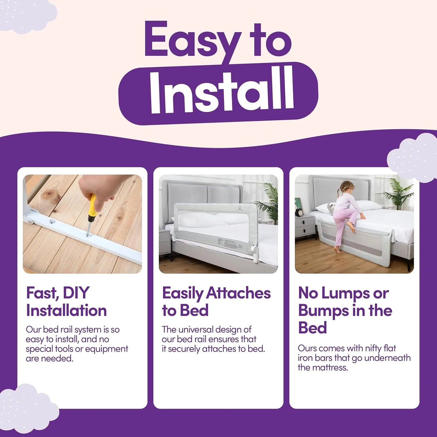 Rieles De Cama Extra Largos Para Niños Protector Ajustable ComfyBumpy Seguridad Y Comodidad