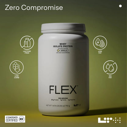 Flex Whey Protein Isolate Proteína En Polvo Sin Lactosa Para Recuperación Muscular Vainilla 29.63 Oz