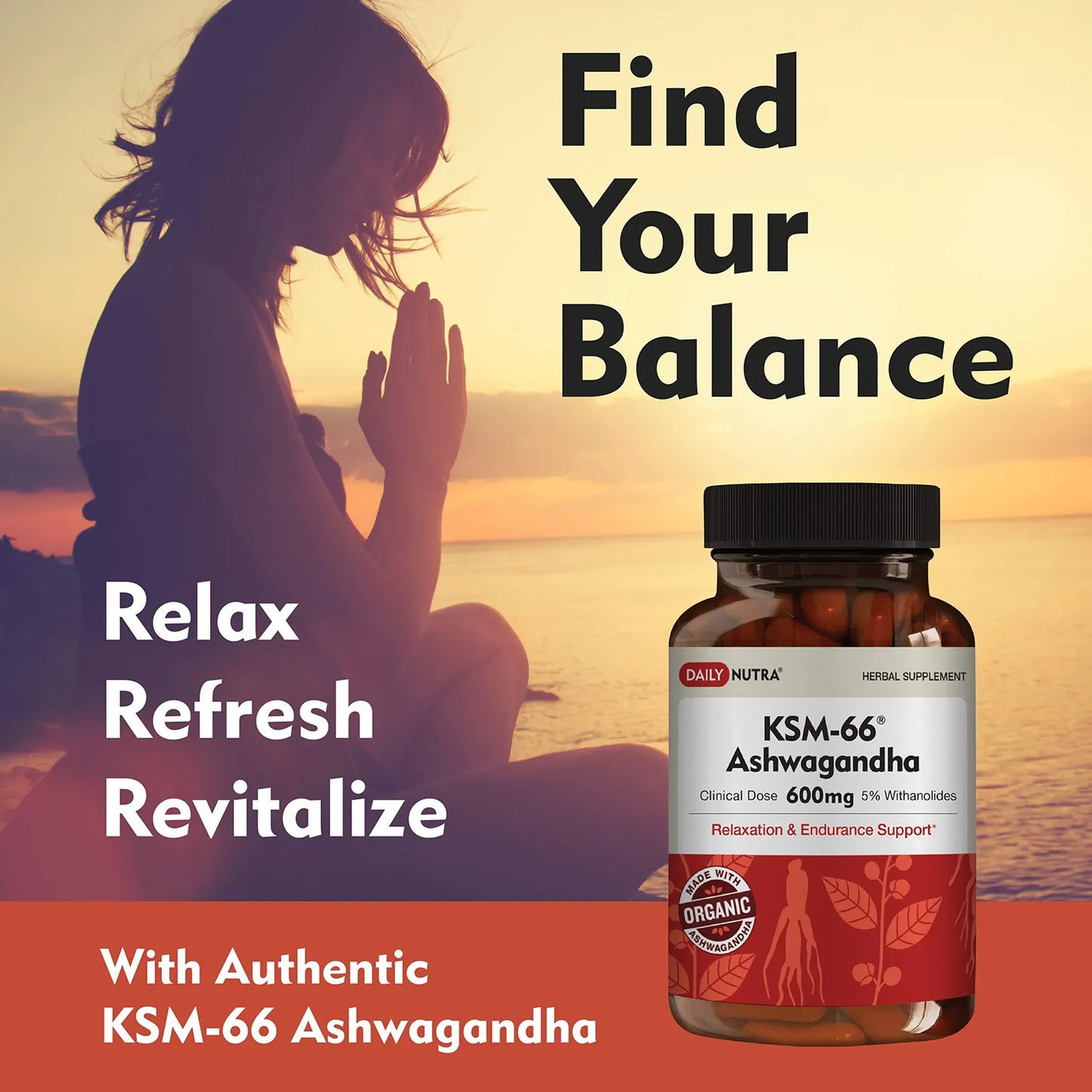 KSM66 Ashwagandha Extracto De Raíz Orgánica 600 Mg 5 Withanolides Alivio Del Estrés Y Energía