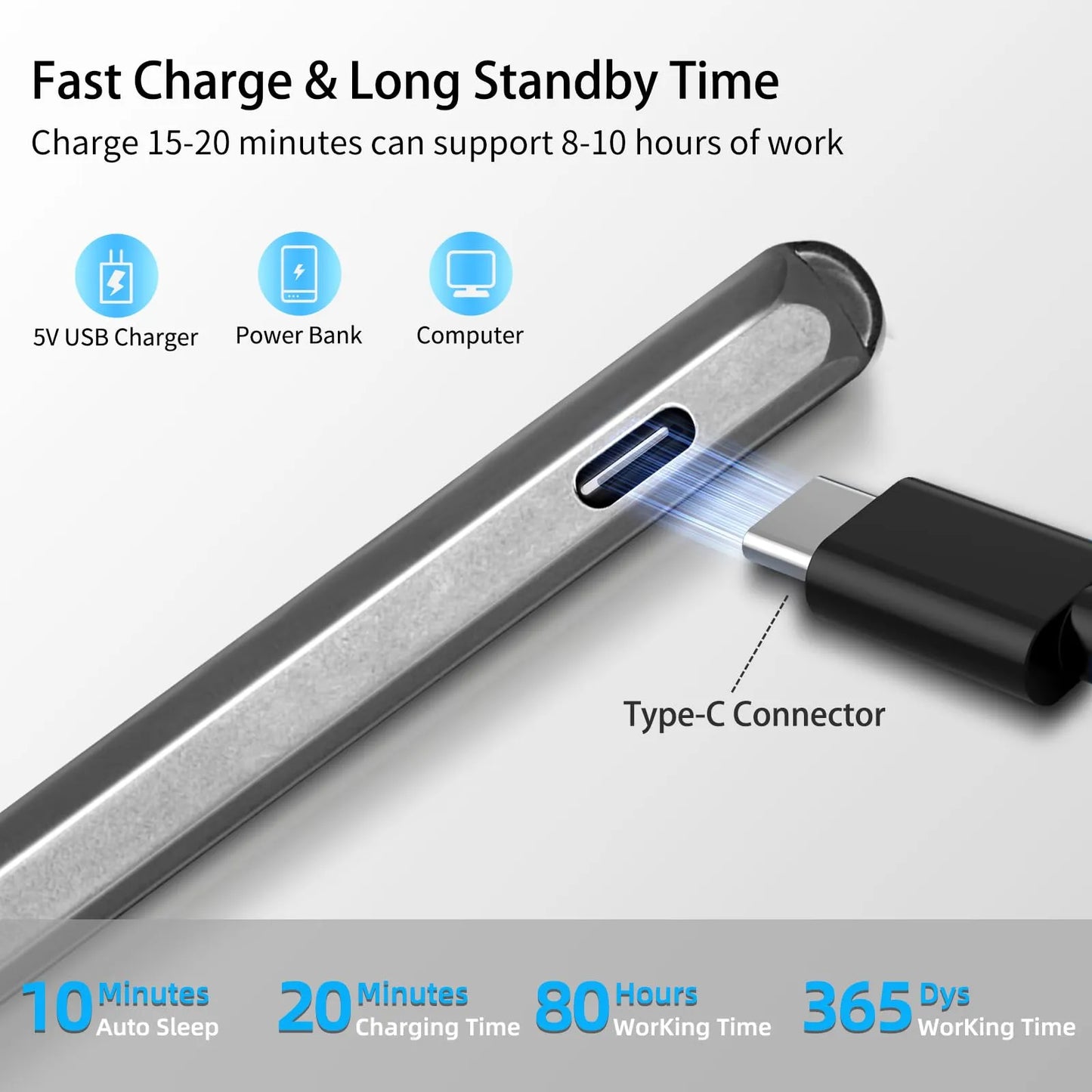 Lápiz Óptico Para Microsoft Surface Pro 11 10 9 8 7 6 5 4 3 Con Carga Rápida USB C Y 4096 Niveles De Presión