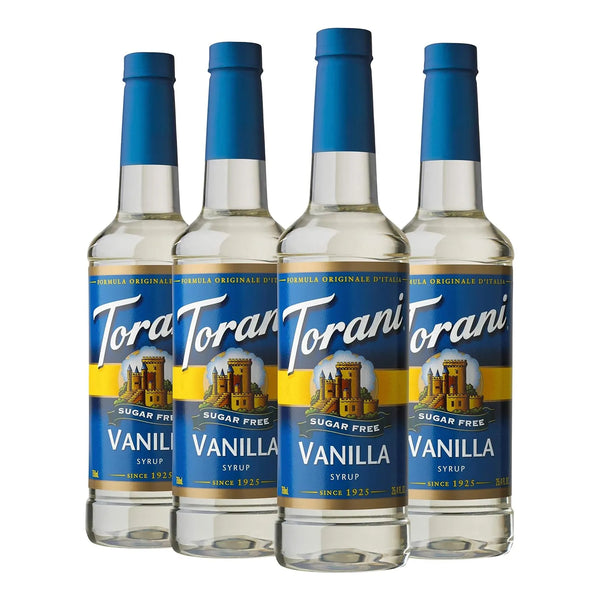Jarabe Torani Sin Azucar Sabor Vainilla 740 Ml Paquete De 4 Unidades