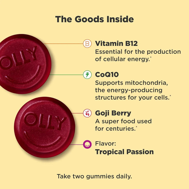 Olly Daily Energy Gomitas Sabor Tropical Con Vitamina B12 Coq10 Y Goji Berry Para Energía Natural - Imagen 3