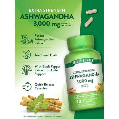 Natures Truth Ashwagandha 3000 Mg  Bienestar Diario 90 Cáps Sin Sabor - Imagen 5