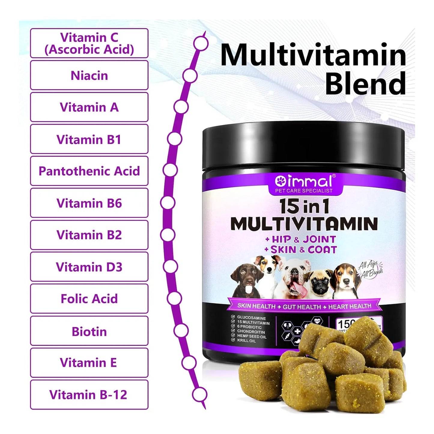 Multivitaminico Masticable Para Perros 150 Piezas 15 Vitaminas Y Probióticos