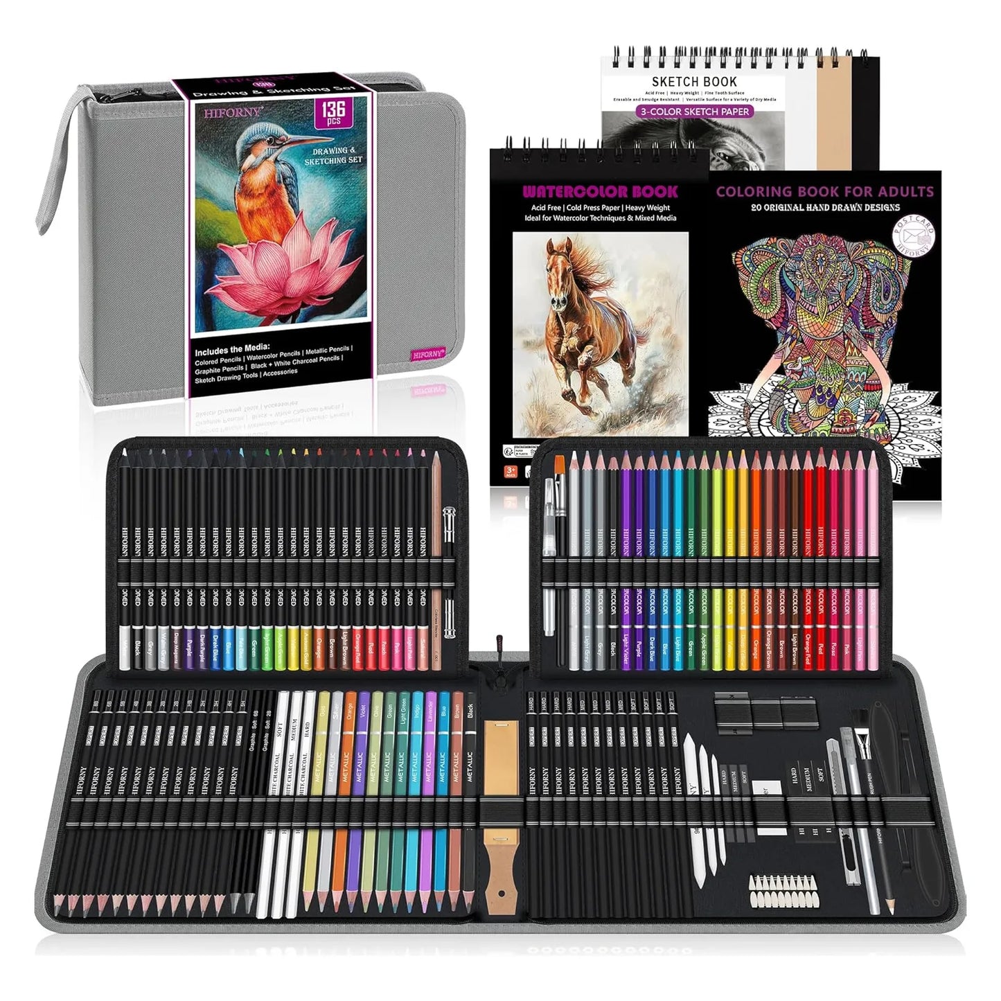 Juego De Dibujo Y Bocetos 136 Piezas Suministros De Arte Profesional HIFORNY