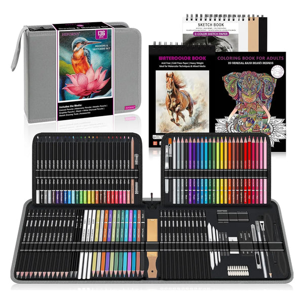 Juego De Dibujo Y Bocetos 136 Piezas Suministros De Arte Profesional HIFORNY