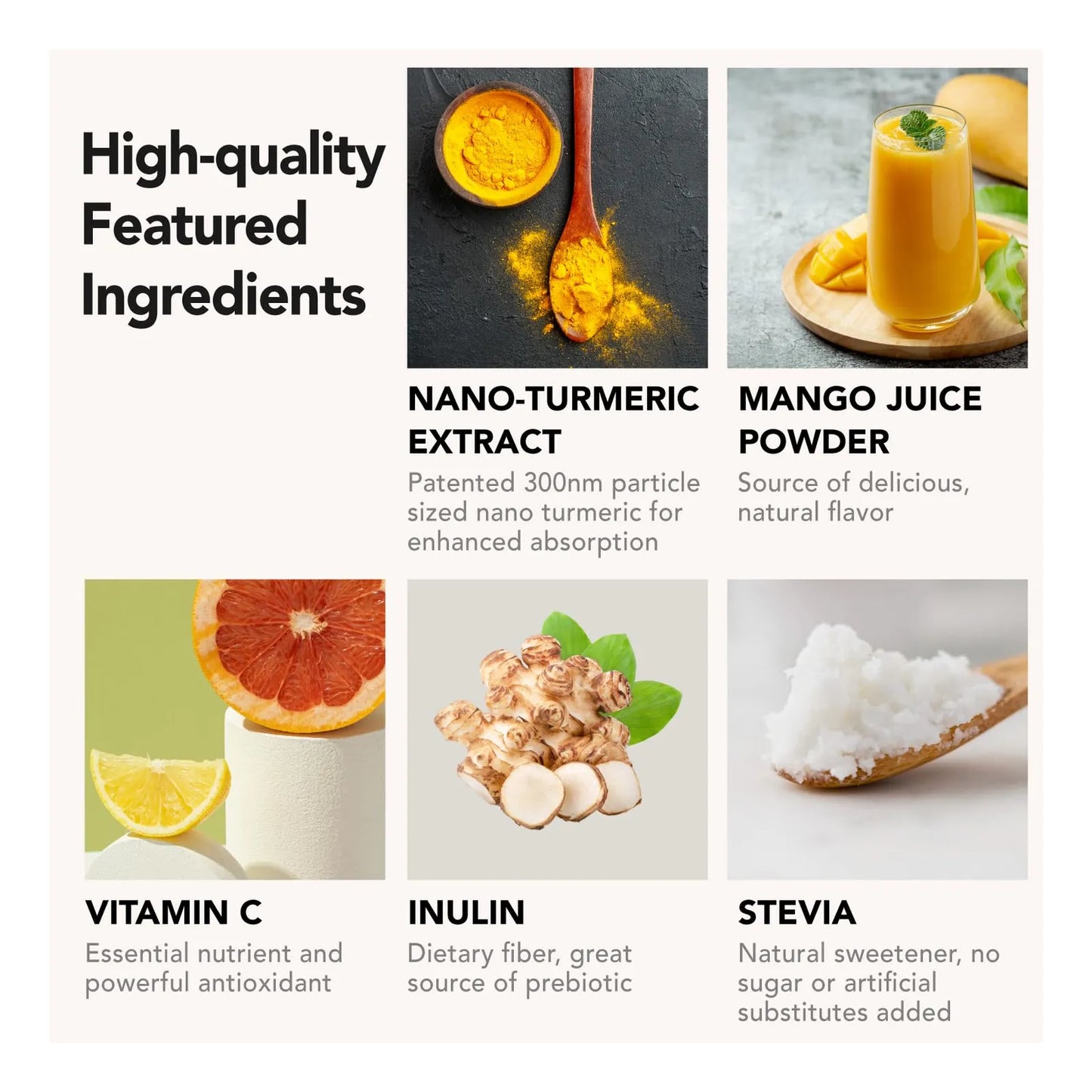 Polvo De Cúrcuma Nano Instantáneo Sabor Mango 35 Veces Más Potente