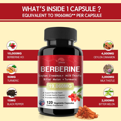 Suplemento De Berberina 500 Mg Con Canela De Ceilán Y Cardo De Leche 120 Cápsulas
