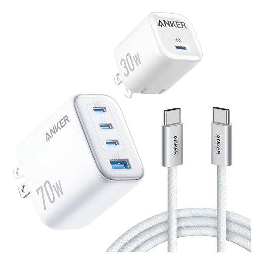 Cargador Anker 70w 30w Gan Con Cables Usb C Alta Potencia Blanco - Imagen 1
