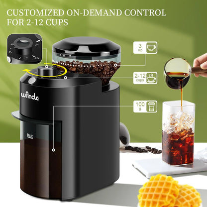 Molinillo Electrico De Cafe Ajustable 28 Niveles Molienda 12 Tazas Negro