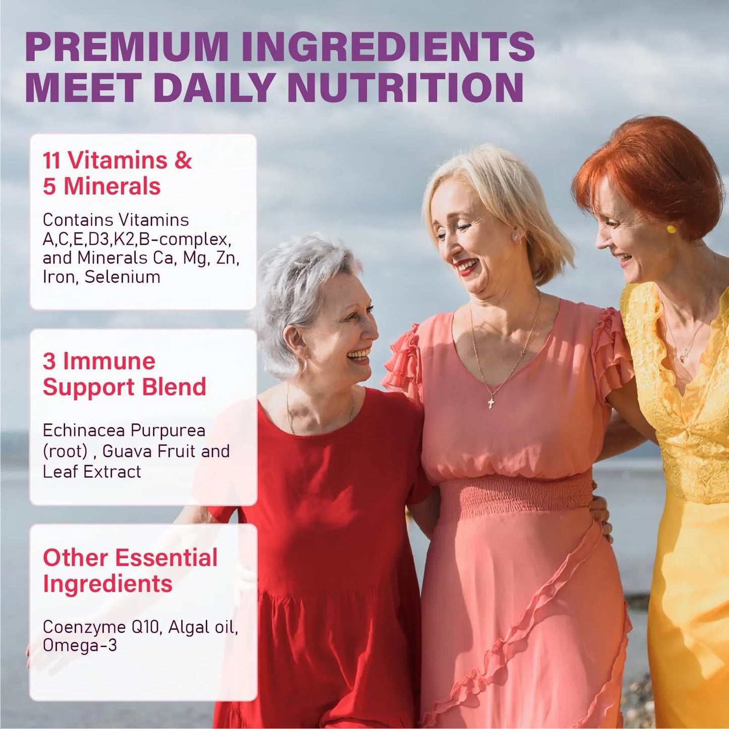 Gomitas Multivitamínicas Mujeres 50 Plus Con Omega 3 CoQ10 Vitaminas Minerales