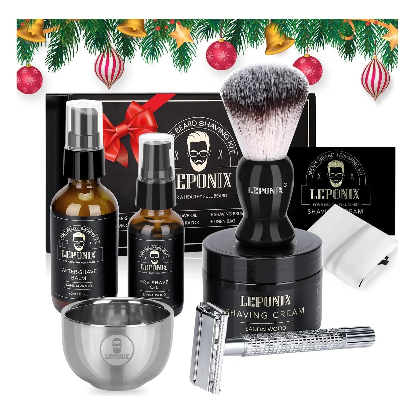 Kit De Afeitado Premium Hombre Maquinilla Seguridad Cuchillas Repuesto Crema Sandalo Regalo