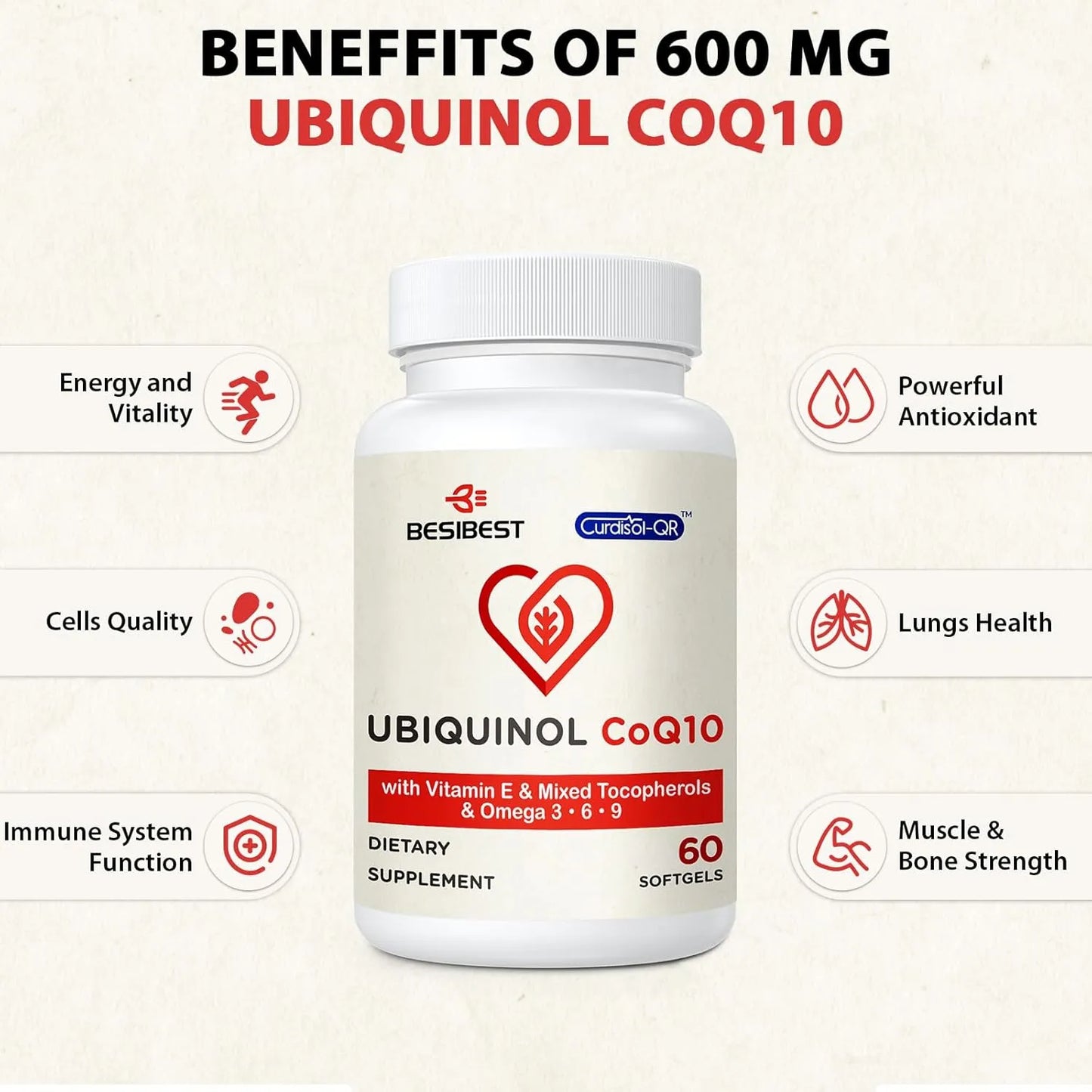 Ubiquinol 600 Mg Con Vitamina E Y Omega 3 6 9 Alta Absorción Suplemento Energía