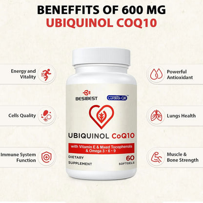 Ubiquinol 600 Mg Con Vitamina E Y Omega 3 6 9 Alta Absorción Suplemento Energía