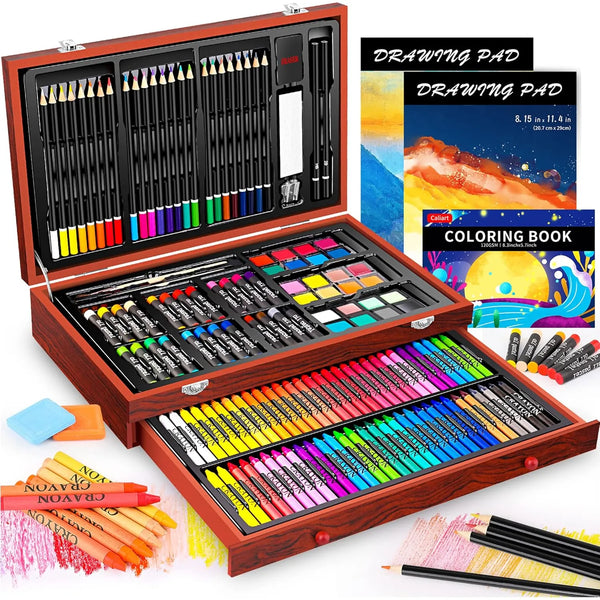 Kit De Arte De Lujo 153 Piezas Manualidades Dibujo Pintura Caja Madera
