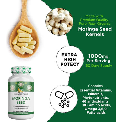 Capsulas De Moringa Organica 1000 Mg Energia Piel Radiante Digestión Saludable