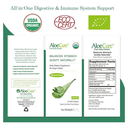 Jugo Organico De Aloe Vera USDA 330 Ml Digestión Saludable Y Sistema Inmunologico