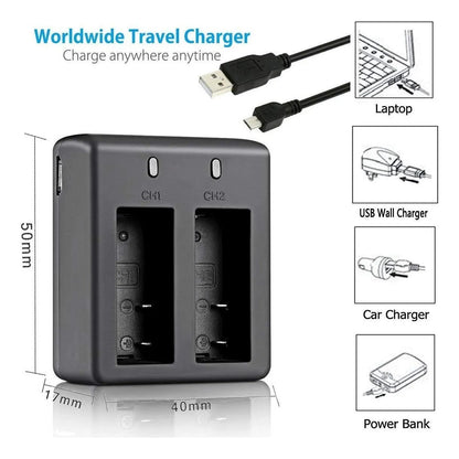 Batería Recargable 1350 mAh X3 Para Cámara Acción Con Cargador Dual USB
