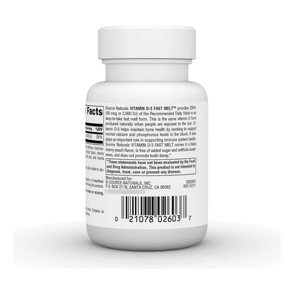 Vitamina D3 2000 IU Sabor Melocotón Cereza Negra 120 Tabletas Fusión Rápida
