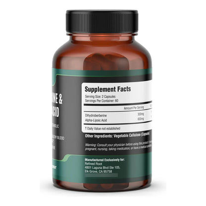 Dihidroberberina 300 Mg Con Acido Alfa Lipoico 600 Mg Suplemento Metabólico Premium