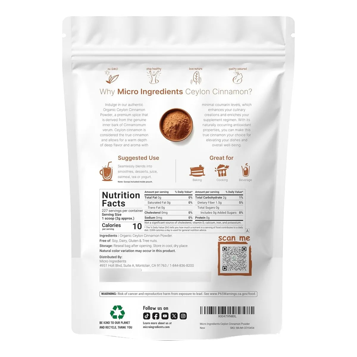 Canela En Polvo Orgánica De Ceilán 454 Gramos Premium Para H