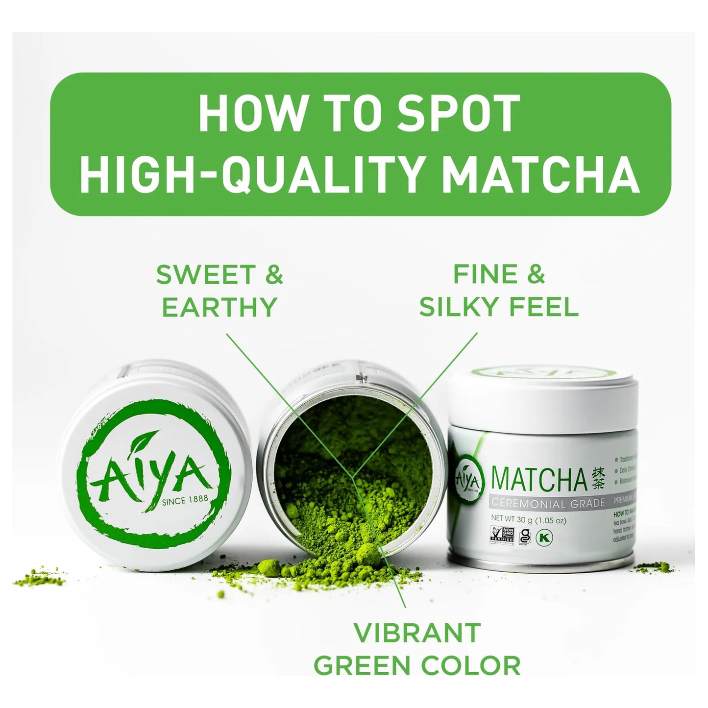 Aiya Auténtico Polvo De Té Verde Matcha Japonés Grado Ceremonial Lata 1.06 Oz
