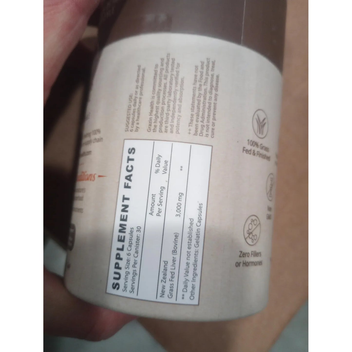 Hígado De Res Liofilizado Alimentado Con Pasto 3000 Mg 30 Cápsulas Nutrición Premium