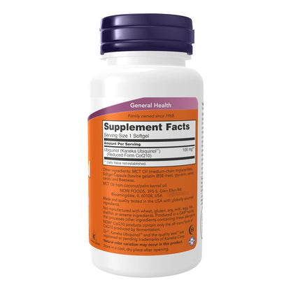 Ubiquinol 100 Mg Alta Biodisponibilidad 60 Capsulas Blandas NOW Suplementos