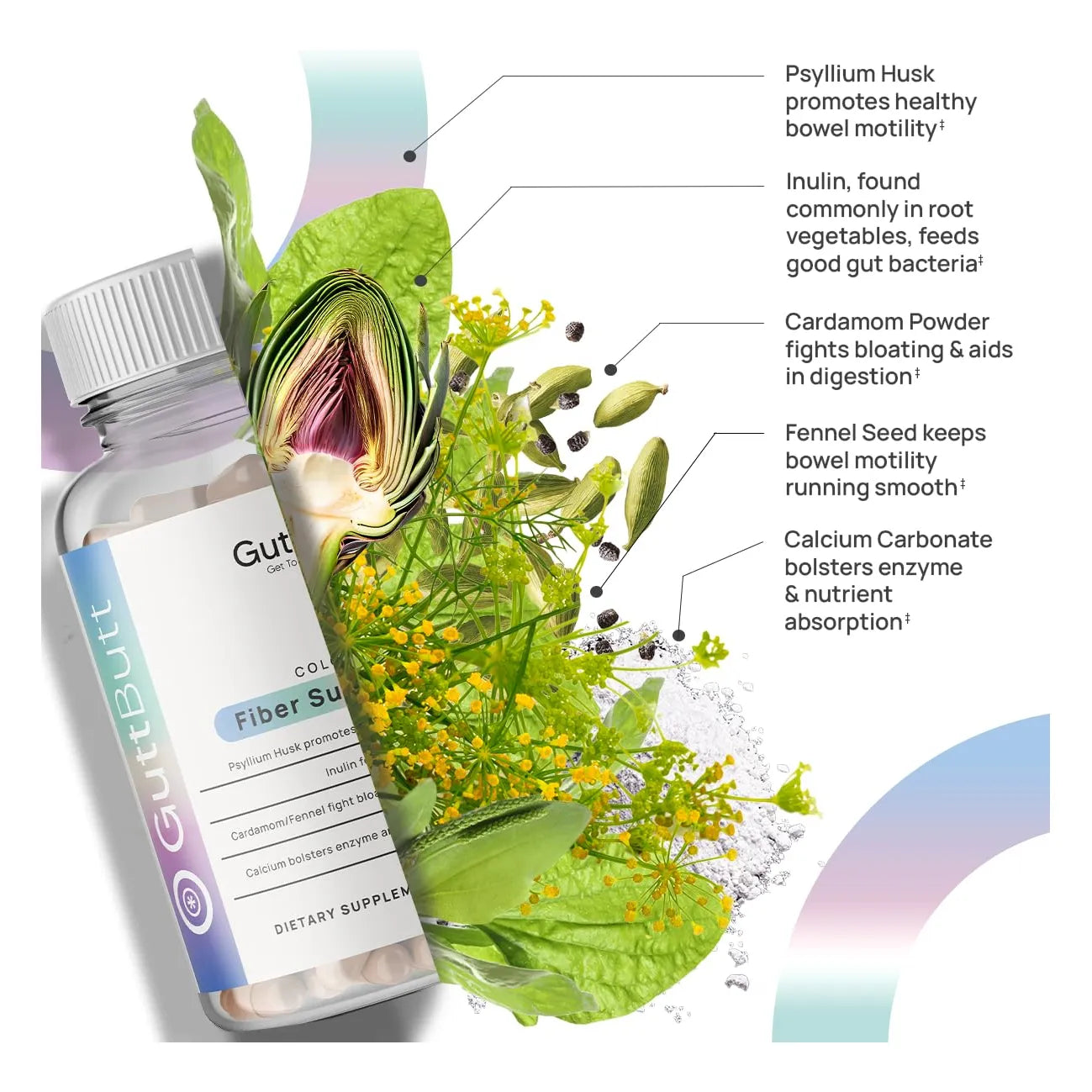 Suplemento De Fibra Vegana Con Psyllium Cardamomo Y Hinojo 120 Cápsulas