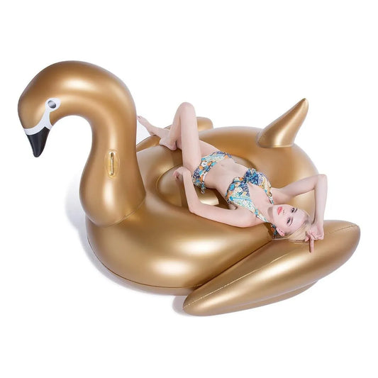 Jasonwell Cisne Inflable Gigante Para Piscina Flotador Dorado 2 Personas