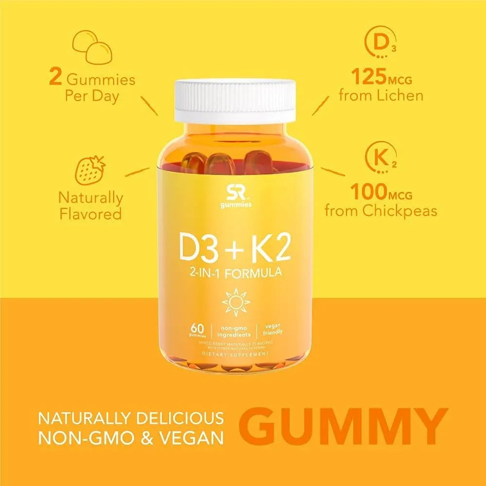 Vitamina D3 + K2 5000iu Gomitas Veganas Huesos Fuertes Salud Inmunológica