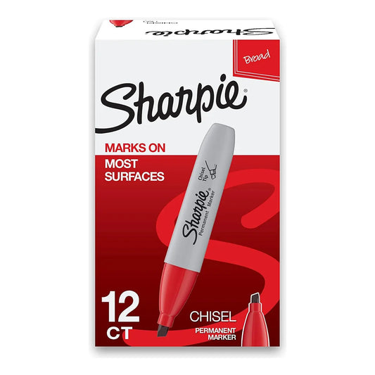 Sharpie Marcadores Permanentes Punta De Cincel Rojo X 12 Und Colores Vibrantes Y Resistencia Al Agua