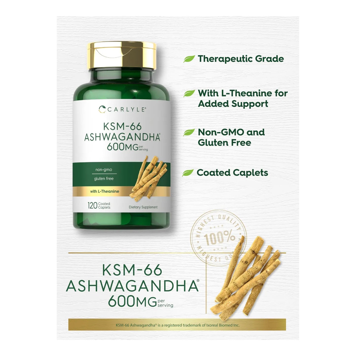 Ashwagandha KSM66 600mg Con LTeanina 120 Comprimidos Vegano Sin Gluten