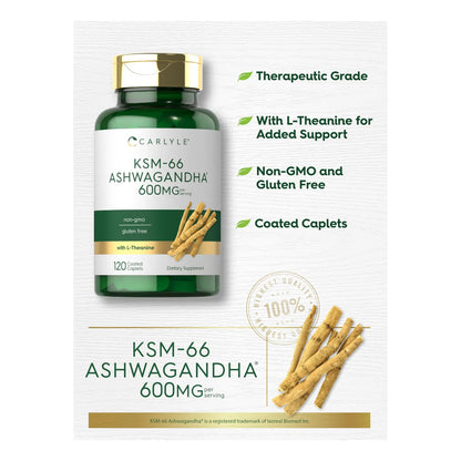 Ashwagandha KSM66 600mg Con LTeanina 120 Comprimidos Vegano Sin Gluten