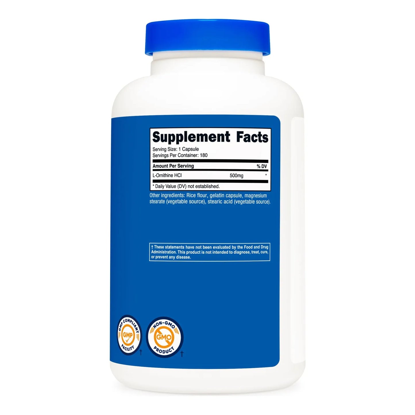 L-Ornitina 500 Mg 180 Cápsulas Para Bienestar Y Rendimiento
