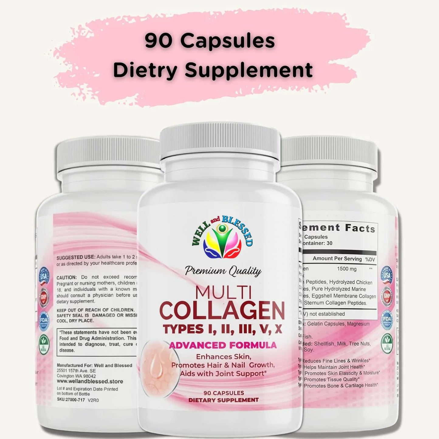 Colageno Multipremium Antiedad Piel Firme Cabello Uñas Fuertes 90 Capsulas