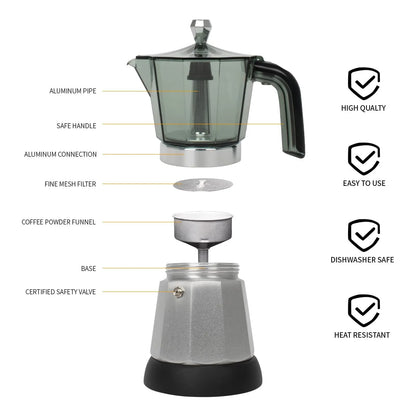 Cafetera Manual 6 Tazas Base Desmontable Protección Sobrecalentamiento